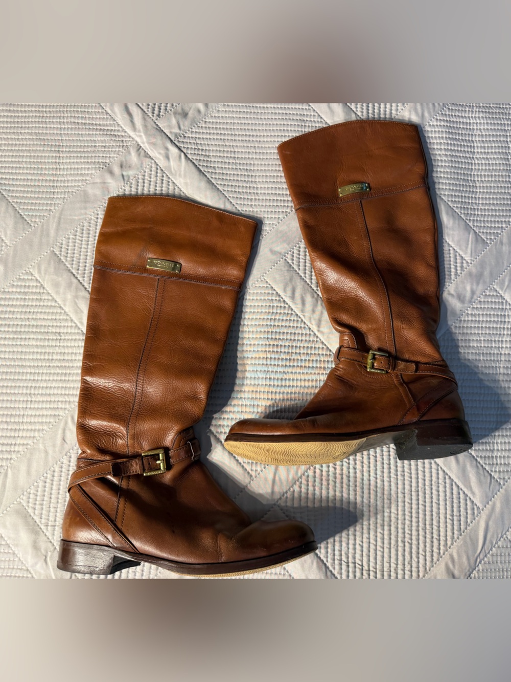 Coach Brown Leather Riding Boots w/Decorative Straps Sz 7 1/2 Equestrian Luxury